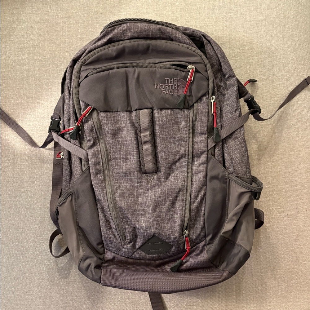The North Face Charcoal and Red Backpack